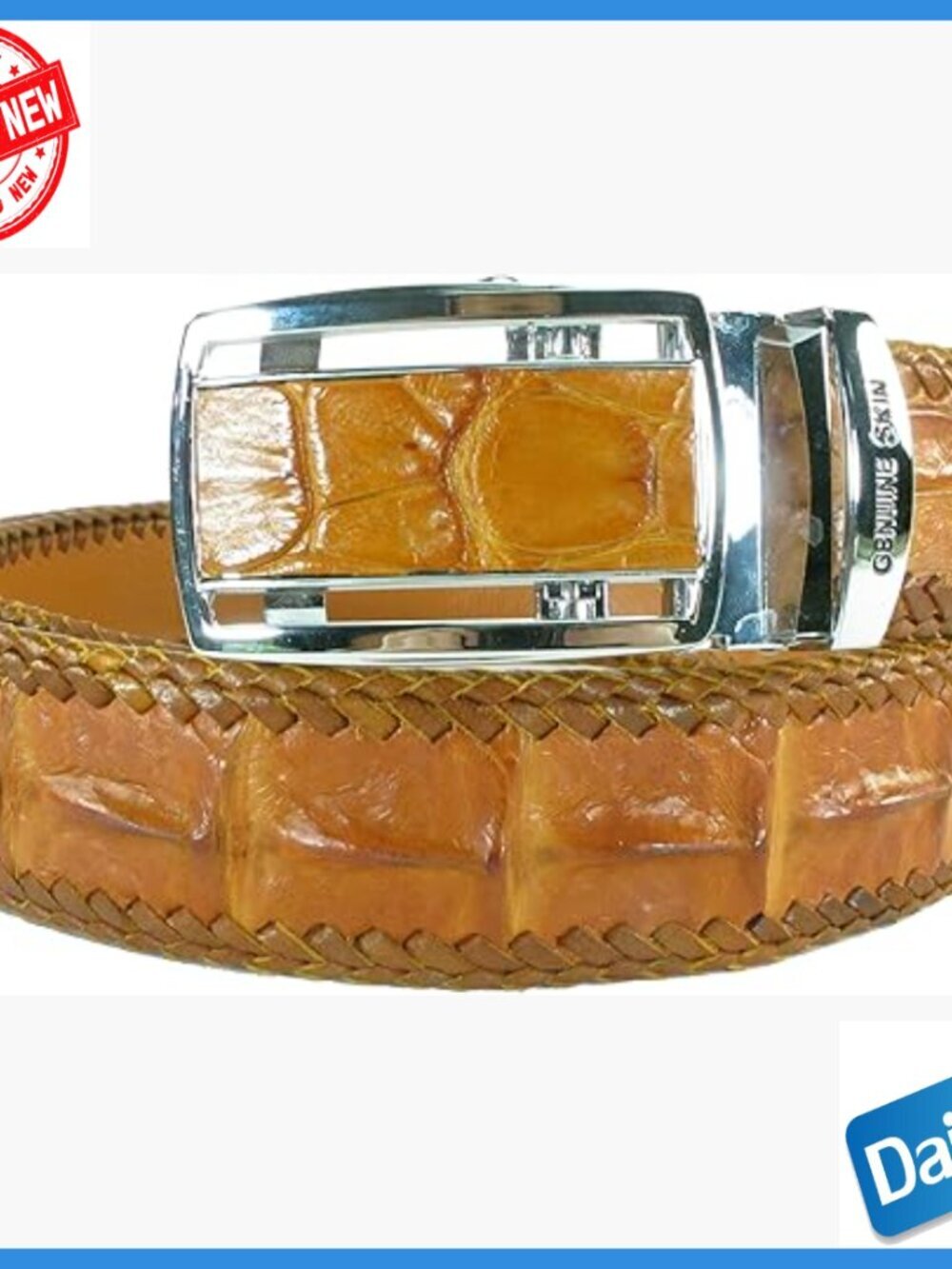 Genuine Crocodile Backbone Skin Leather Auto Locking Belt 46"